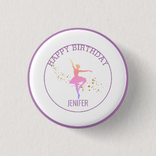 Tiny Dancer   Pink Floral Ballet Birthday Party  1 Inch Round Button