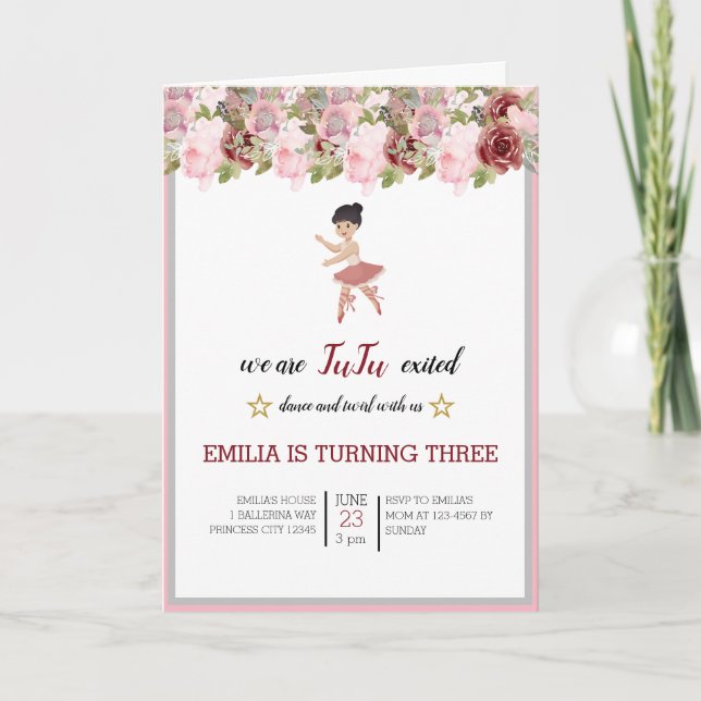 Tiny Dancer | Pink Floral Ballet Birthday Party Invitation (Front)
