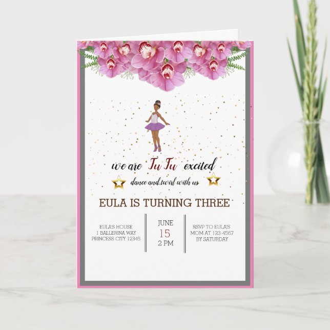 Tiny Dancer Pink Floral Ballet Birthday Party  Invitation (Front)