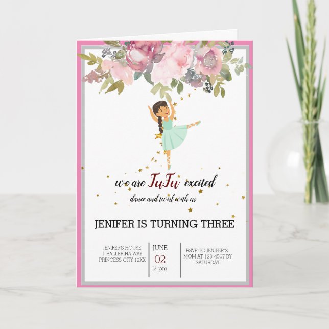 Tiny Dancer | Pink Floral Ballet Birthday Party Invitation (Front)