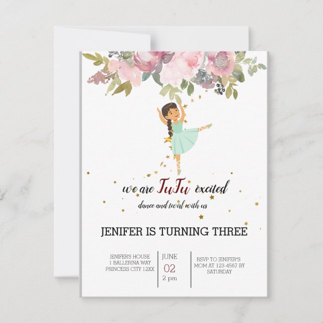 Tiny Dancer | Pink Floral Ballet Birthday Party Invitation (Front)