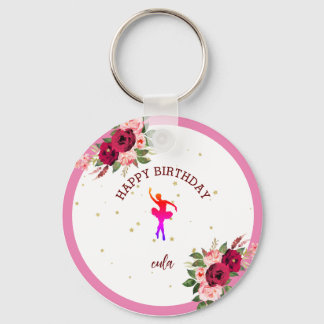 Tiny Dancer Pink Floral Ballet Birthday Party  Keychain