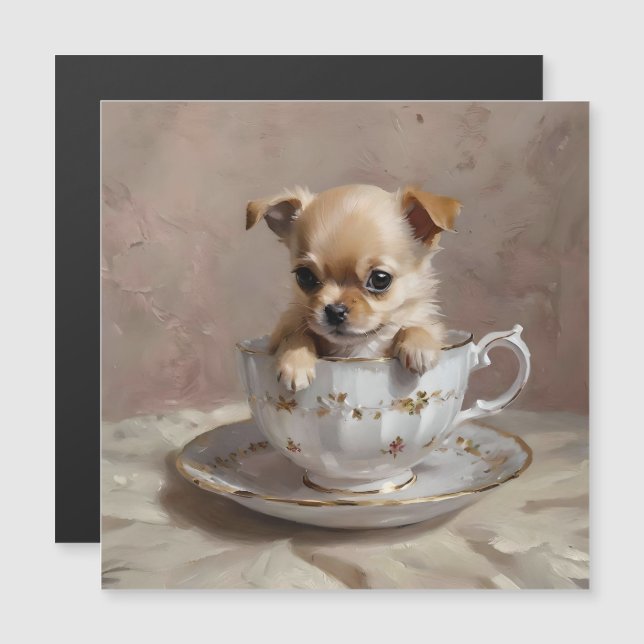 Tiny Delight: Chihuahua Puppy in a Teacup,  (Front/Back)