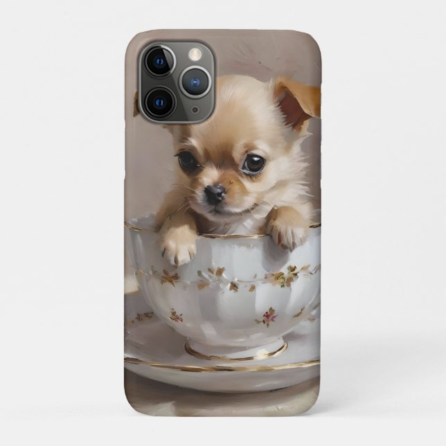 Tiny Delight: Chihuahua Puppy in a Teacup Case-Mate iPhone Case (Back)