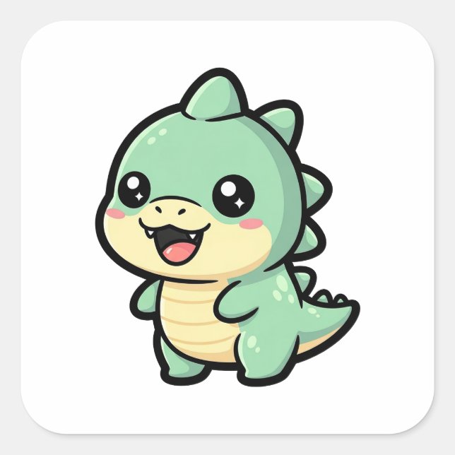 Tiny Dinosaur – Cute Kawaii Illustration Square Sticker (Front)