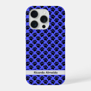 Tiny Dog Paw Print In Black and Blue Custom Name iPhone 15 Pro Case