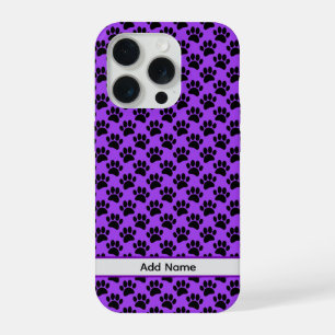 Tiny Dog Paw Print In Black and Purple Custom Name iPhone 15 Pro Case