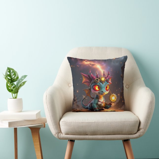 Tiny Dragon, Big Time Energy – The Ember Clockling Throw Pillow (Chair)