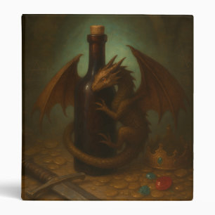 Tiny dragon hugging a wine bottle fantasy art binder