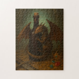 Tiny dragon hugging a wine bottle fantasy art jigsaw puzzle