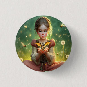 Tiny Dragon Keeper with Butterflies 1 Inch Round Button