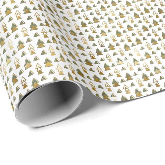Tiny Elegant Faux Foil Christmas Trees Gift Wrapping Paper (Roll Corner)