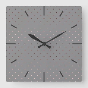 tiny faux rose gold grey polka dots pattern square wall clock