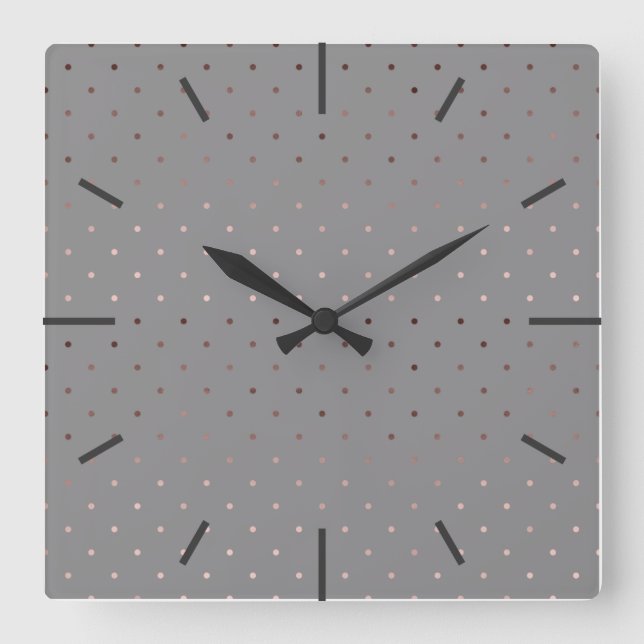 tiny faux rose gold grey polka dots pattern square wall clock (Front)