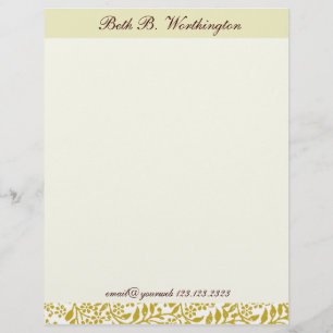 Tiny Floral Pattern Golden Plain Elegant Letterhead