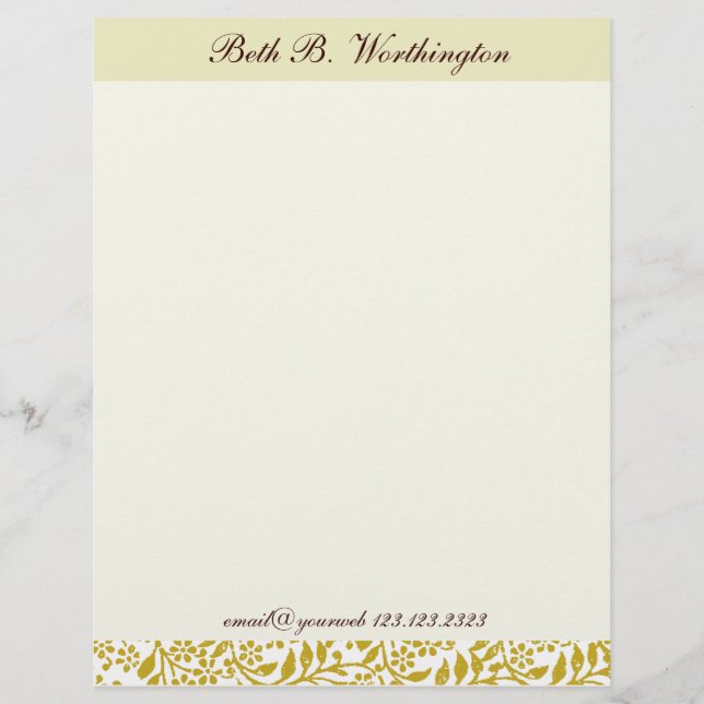 Tiny Floral Pattern Golden  Plain Elegant Letterhead (Front)