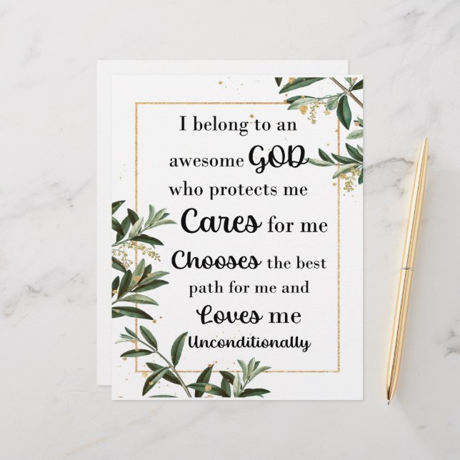 Tiny Flowers and Leaves with Awesome God Quote Letterhead (Front/Back In Situ)