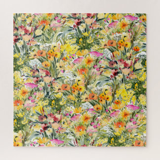 Tiny Flowers Field: Bright Watercolor. Jigsaw Puzzle