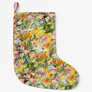 Tiny Flowers Field: Bright Watercolor. Small Christmas Stocking