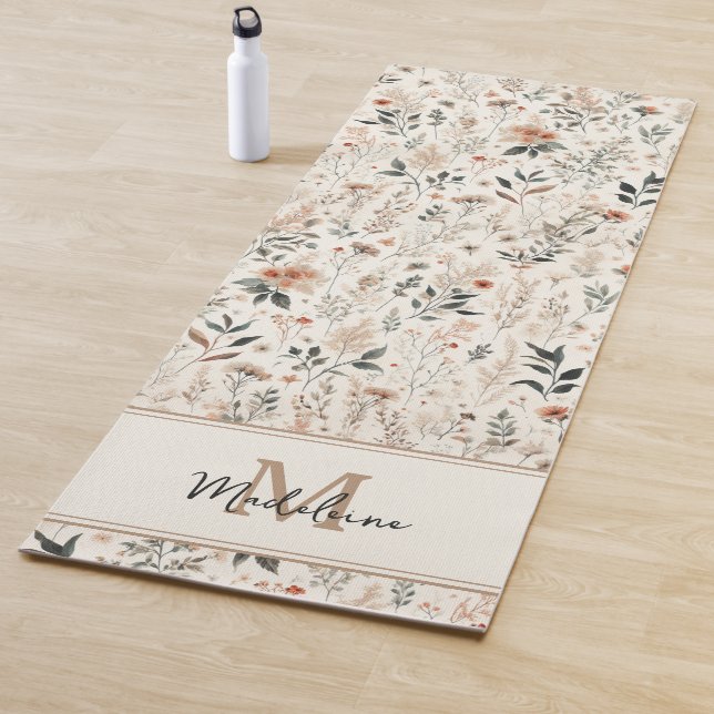 Tiny Flowers Rustic Chic Pattern Name Monogram Yoga Mat (In Situ)