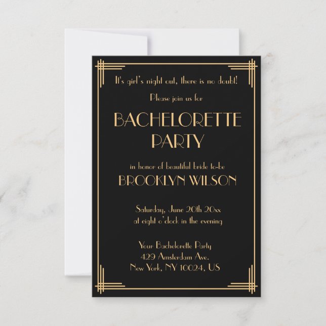 Tiny Gatsby Art Deco Bachelorette Party Invite (Front)