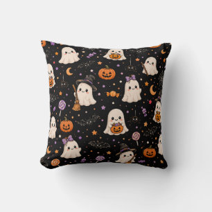 Tiny Ghost Halloween Cute Kawaii Spooky Ghosts Throw Pillow