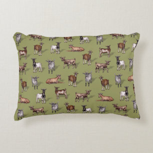 Tiny Goats on Green - Goat Herd Pattern Accent Pillow