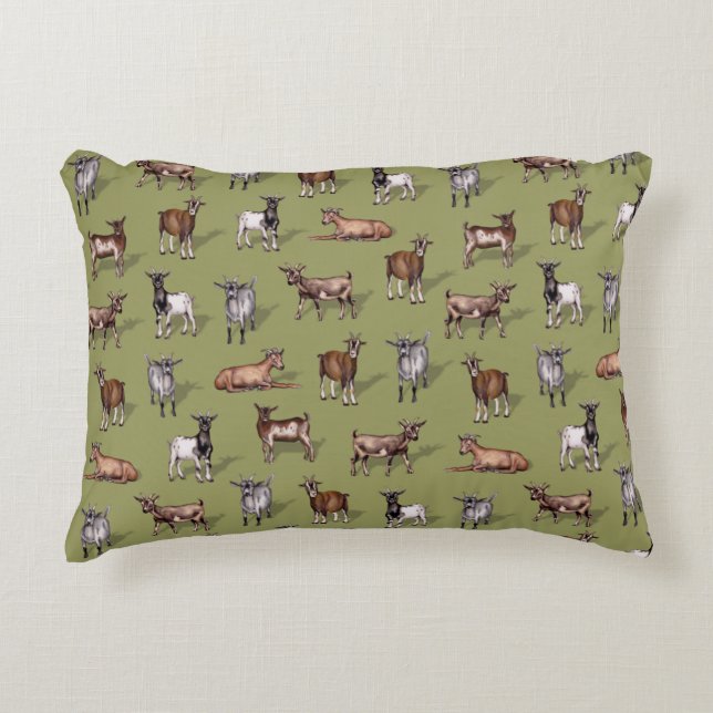 Tiny Goats on Green - Goat Herd Pattern Accent Pillow (Front)