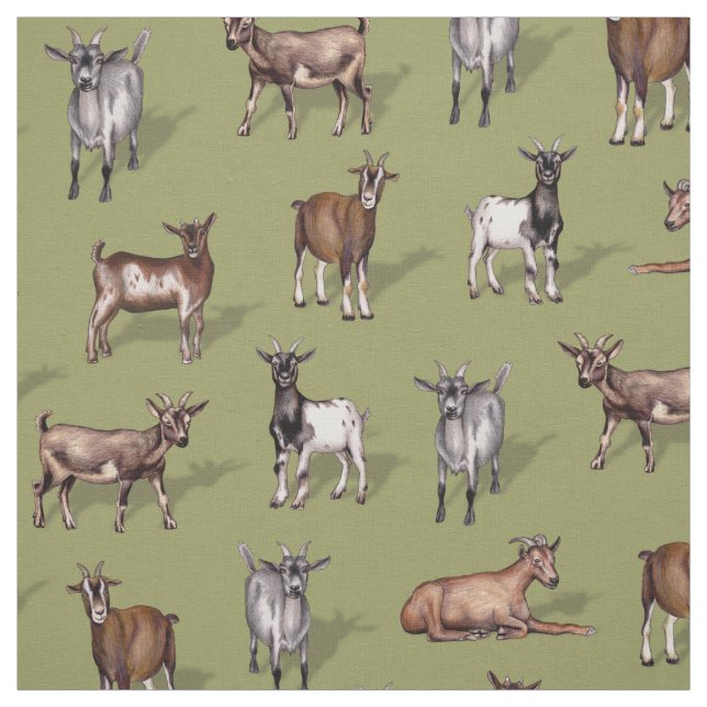 Tiny Goats on Green - Goat Herd Pattern Fabric (Swatch)