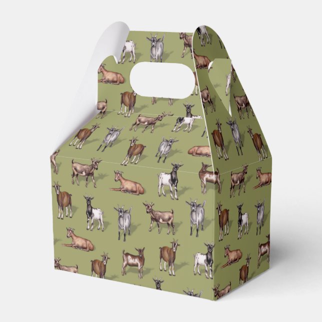 Tiny Goats on Green - Goat Herd Pattern Favor Box (Front Side)