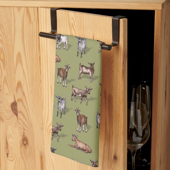 Tiny Goats on Green - Goat Herd Pattern Kitchen Towel (Thirds Fold)