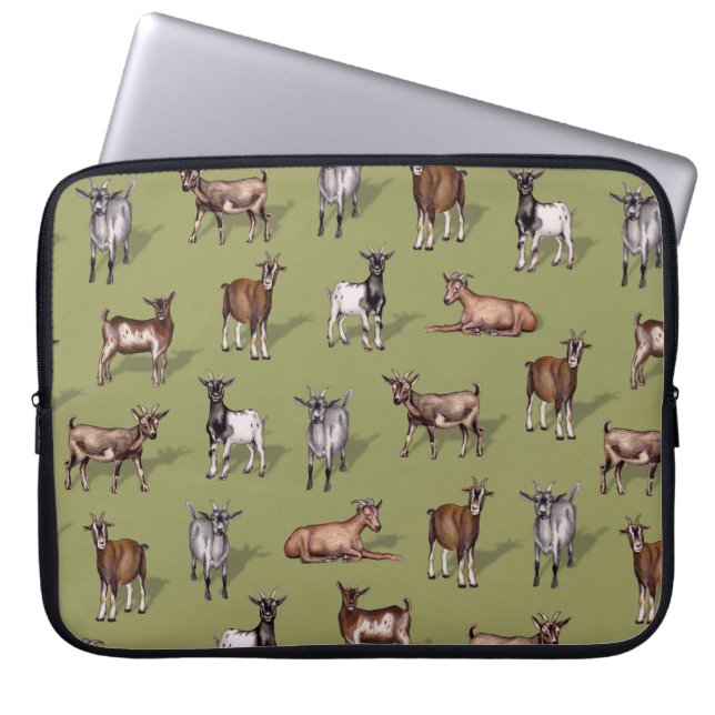 Tiny Goats on Green - Goat Herd Pattern Laptop Sleeve (Front)