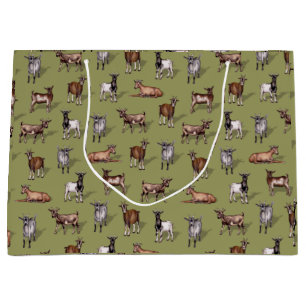Tiny Goats on Green - Goat Herd Pattern Large Gift Bag
