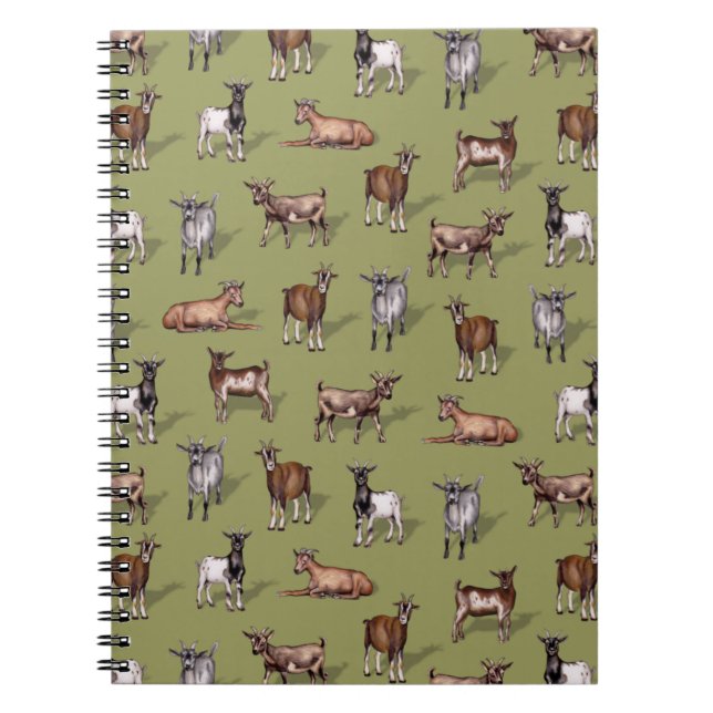 Tiny Goats on Green - Goat Herd Pattern Notebook (Front)