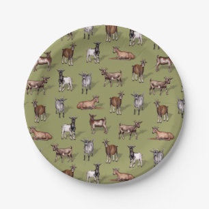 Tiny Goats on Green - Goat Herd Pattern Paper Plate