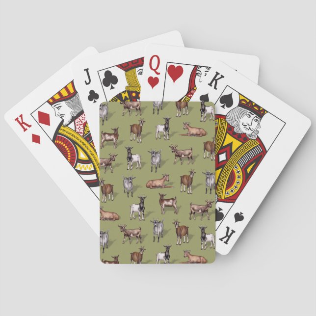 Tiny Goats on Green - Goat Herd Pattern Playing Cards (Back)