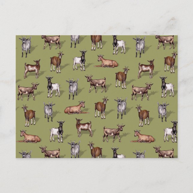 Tiny Goats on Green - Goat Herd Pattern Postcard (Front)
