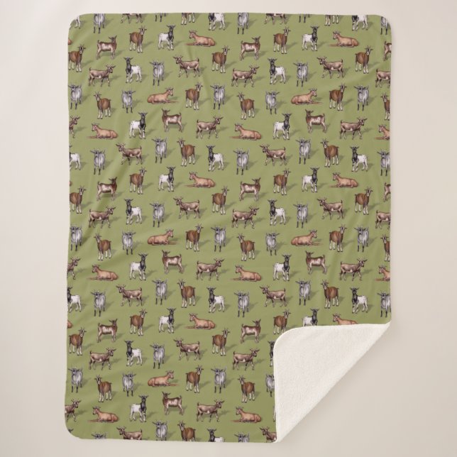 Tiny Goats on Green - Goat Herd Pattern Sherpa Blanket (Front)
