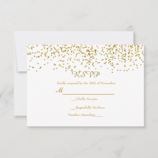 Tiny Gold Dots Confetti Modern Wedding RSVP Card (Front)