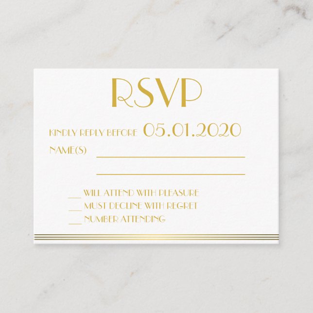 Tiny Gold Monogrammed Great Gatsby Wedding RSVP Enclosure Card (Front)