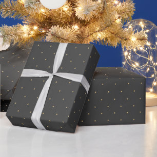 Tiny Gold Polka Dots and Black Satin Wrapping Paper