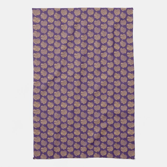 Tiny Golden Apples Purple Kitchen Towel (Vertical)