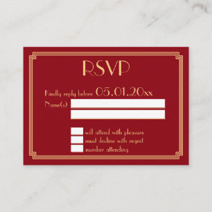 Tiny Great Gatsby Art Deco Red Wedding RSVP Enclosure Card
