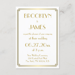 Tiny Great Gatsby Art Deco White Wedding Invites