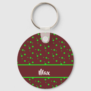 Tiny green stars on brown keychain