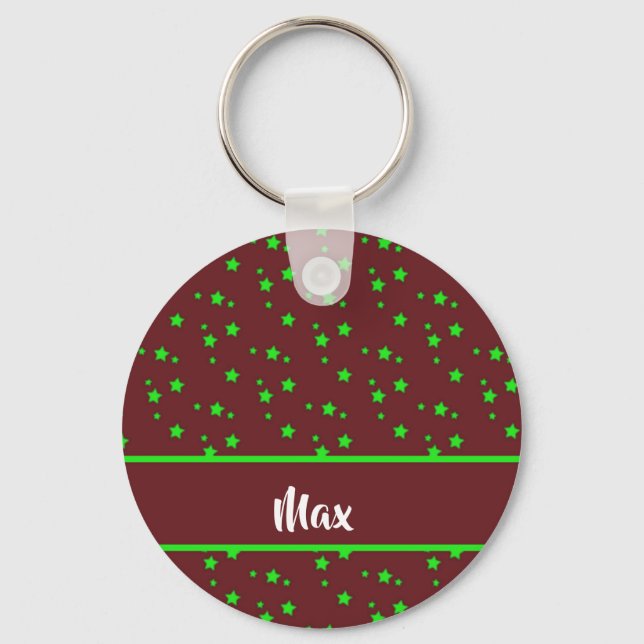 Tiny green stars on brown keychain (Front)