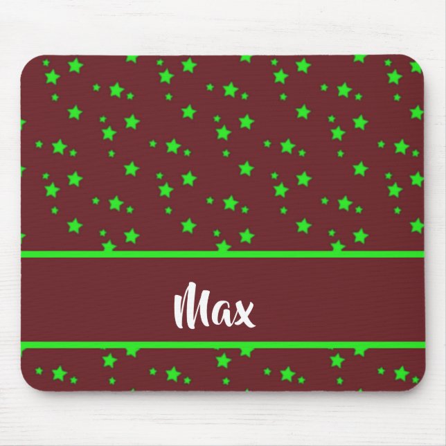 Tiny green stars on brown mouse pad (Front)