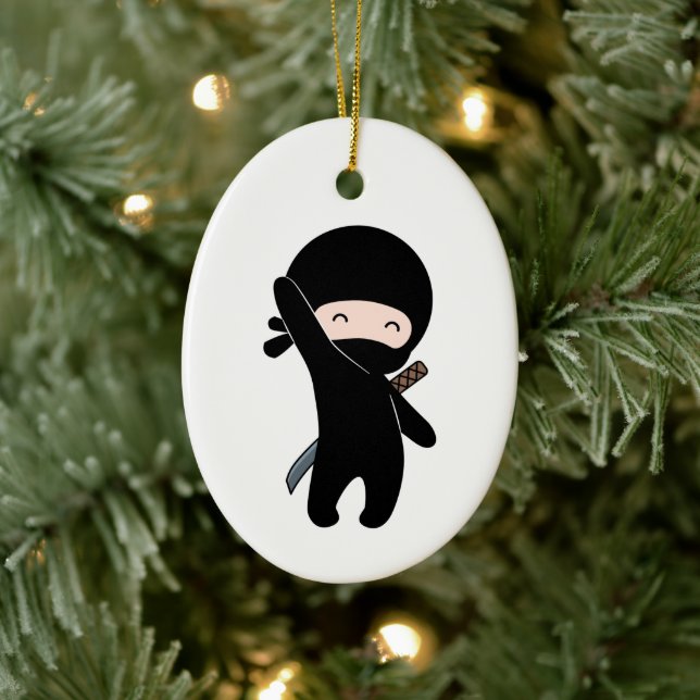 Tiny Happy Ninja Ceramic Ornament (Tree)