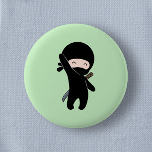Tiny Happy Ninja on Green 2 Inch Round Button