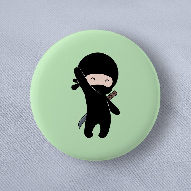 Tiny Happy Ninja on Green 2 Inch Round Button (Creator Uploaded)